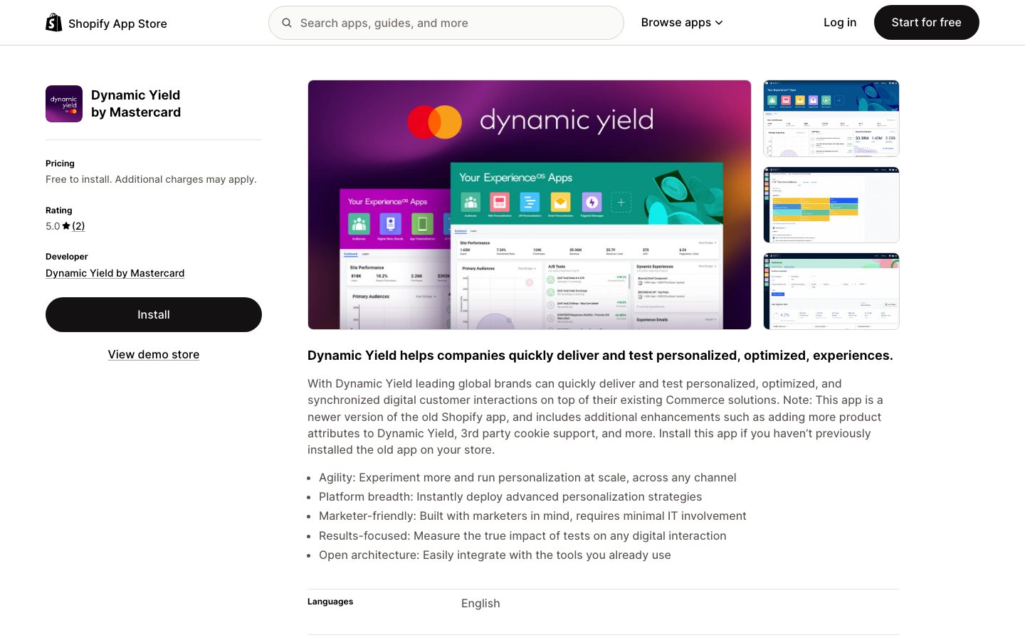 Dynamic Yield official product page or product image