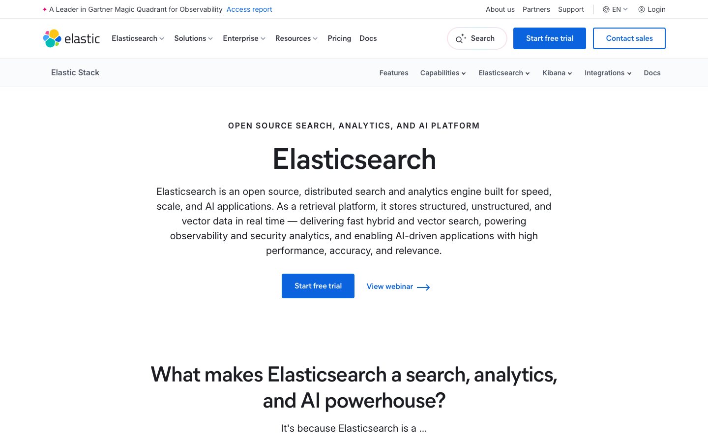 Elasticsearch official product page or product image